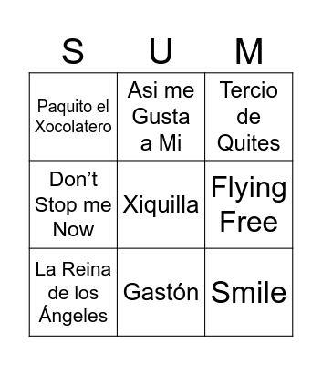Bingo Musical Bingo Card