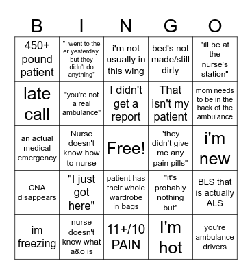 EMS Bingo Card