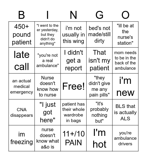 EMS Bingo Card