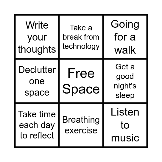 Mindfulness Bingo Card