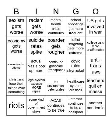 Miserable 2024-2028 bingo card Bingo Card