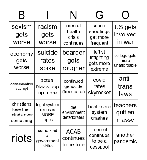 Miserable 2024-2028 bingo card Bingo Card