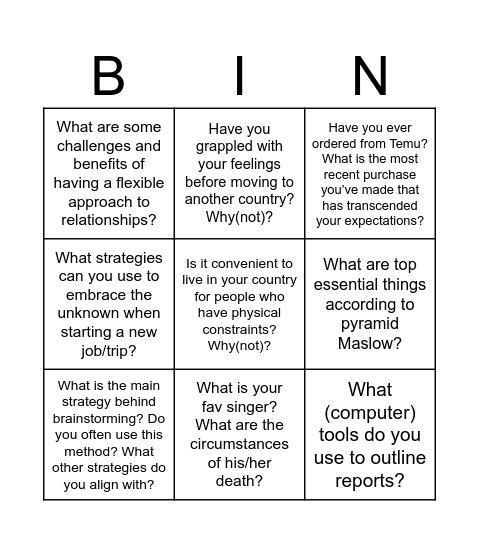 Untitled Bingo Card