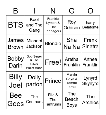 Artist Bingo Card