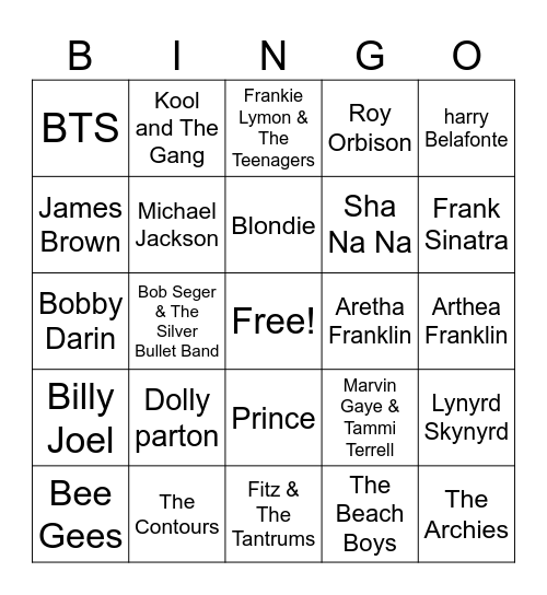 Artist Bingo Card