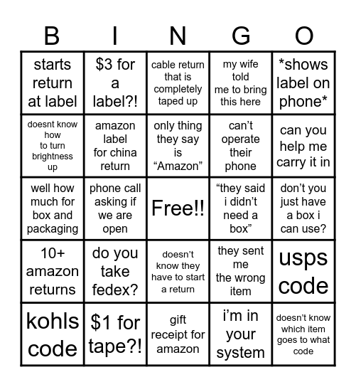 The UPS Store Bingo Card