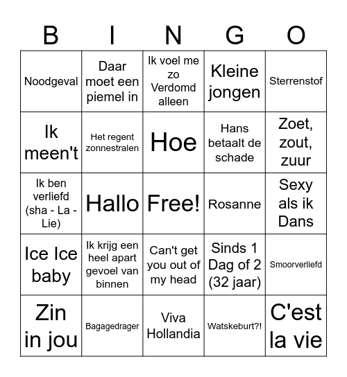 Zingo dutchies Bingo Card