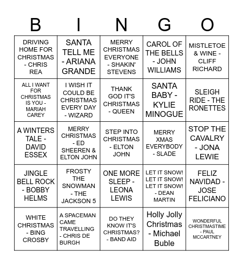 CHRISTMAS MUSIC BINGO Card