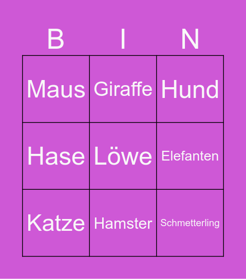 Tieren Bingo Card