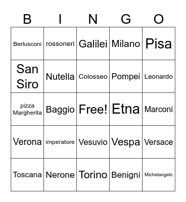 Italia - Cultura Bingo Card