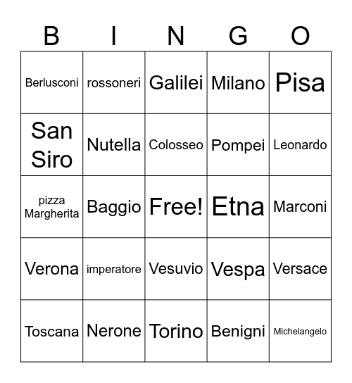 Italia - Cultura Bingo Card