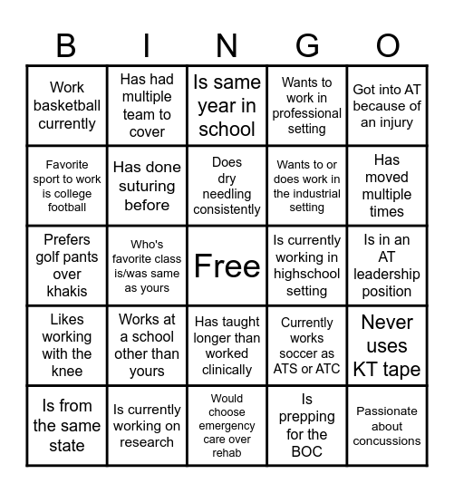 AT Mixer! Find someone who... Bingo Card