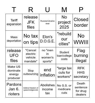 Trump Promises 2024 Bingo Card