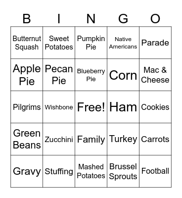 Thanksgiving Bingo Card