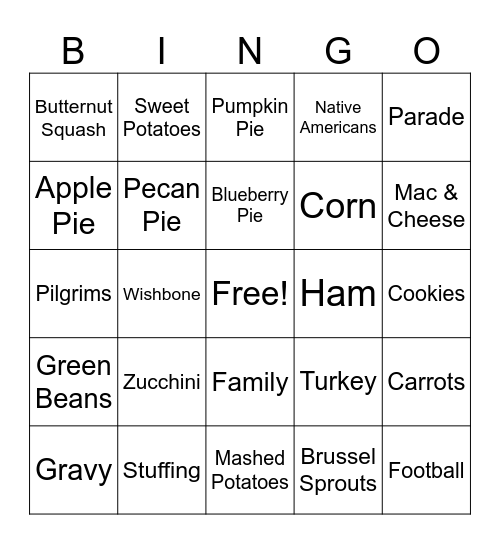 Thanksgiving Bingo Card