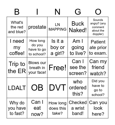 Ultrasound Bingo Card