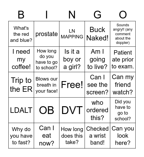 Ultrasound Bingo Card