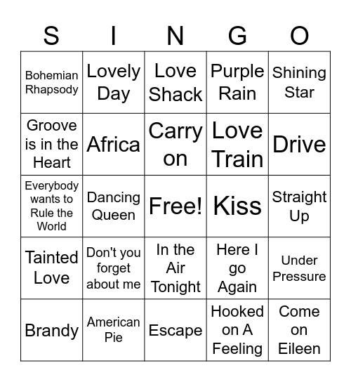 70s and 80s Bingo Card