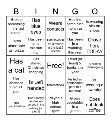 Fall Retreat Bingo Card