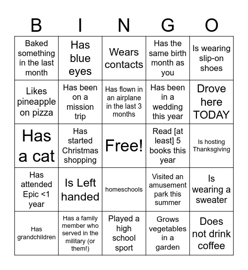 Fall Retreat Bingo Card