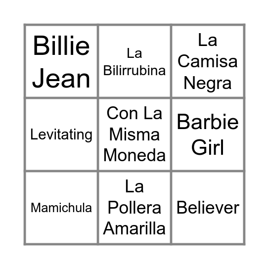 CANCIONES Bingo Card