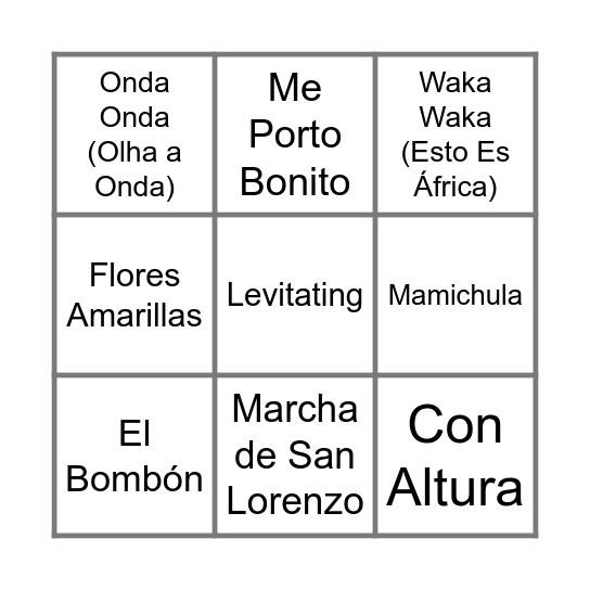 CANCIONES Bingo Card