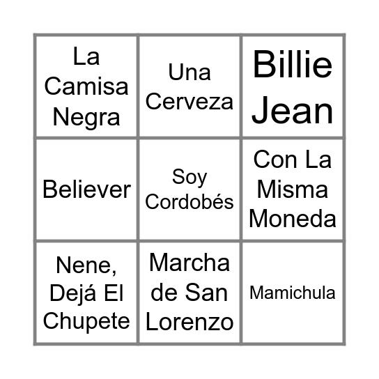 CANCIONES Bingo Card