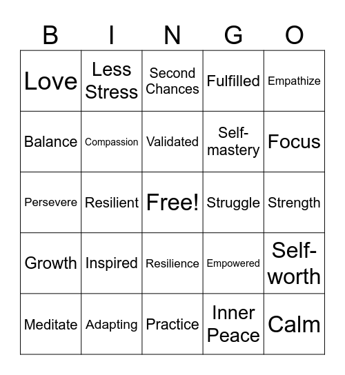 Mindful Bingo Card