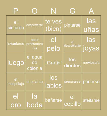 Vocabulario: ¿Cómo te preparas? Bingo Card