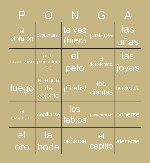 Vocabulario: ¿Cómo te preparas? Bingo Card