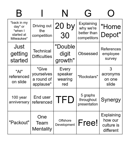 Town Hall Bingo Card