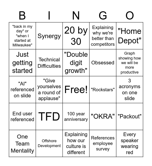 Town Hall Bingo Card