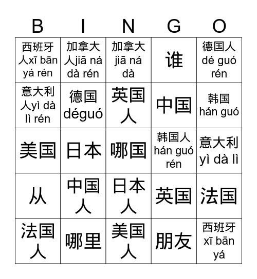 Where are you from Bingo Card