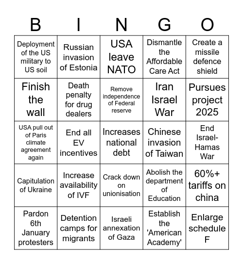 Trump Round 2: Electric Boogaloo! Bingo Card