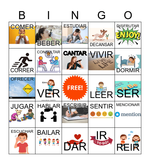 VERBS Bingo Card