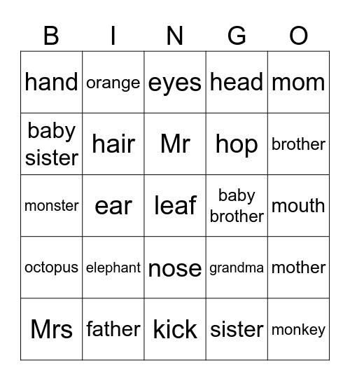 VOCABULARY Bingo Card