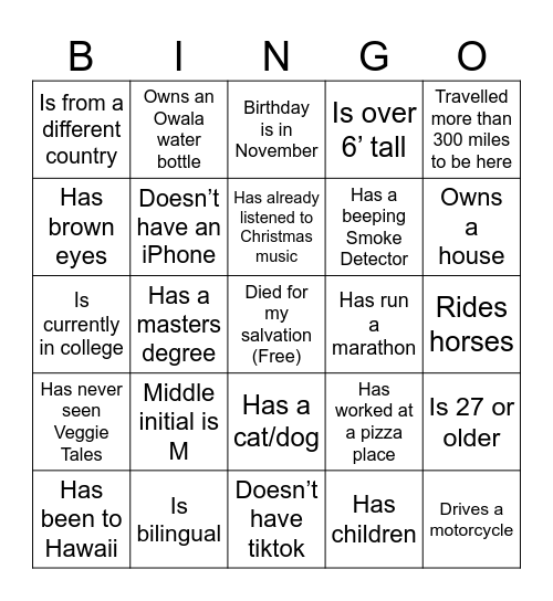 Find Someone Who… Bingo Card