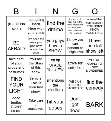 Doc Speech Bingo Card