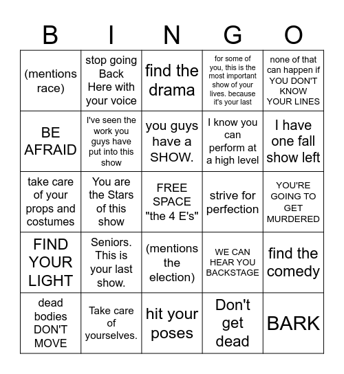 Doc Speech Bingo Card