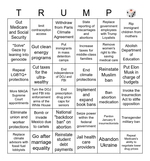 President Trump Bingo Card