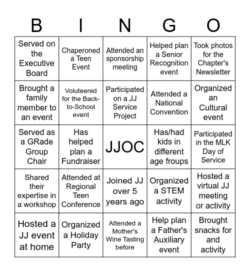 JJOC Bingo Card