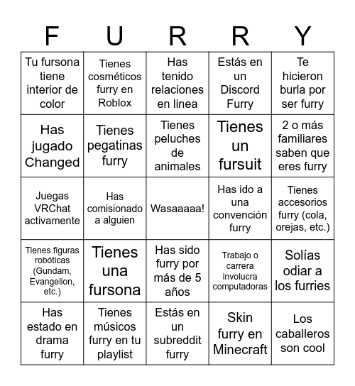 Furry Bingo (by Gappe) Bingo Card