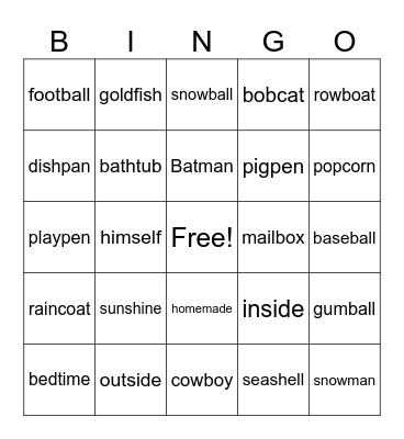 Compound Words Bingo Card