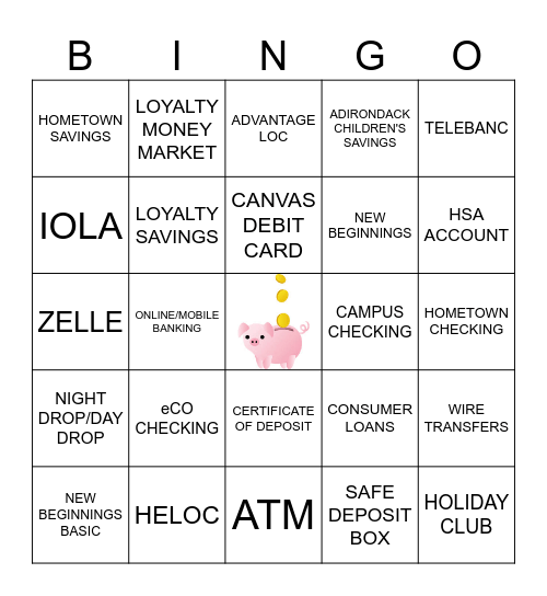 BANK TELLER Bingo Card