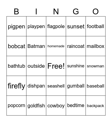 Compound Words Bingo Card