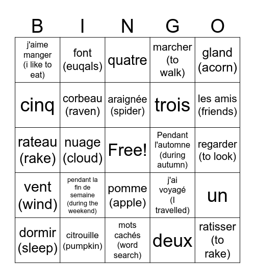 Octobre Bingo Card