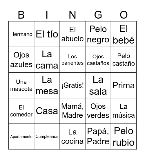 Chapter 2 - La familia y la casa Bingo Card