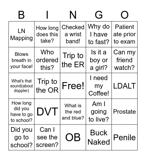 Ultrasound Bingo Card