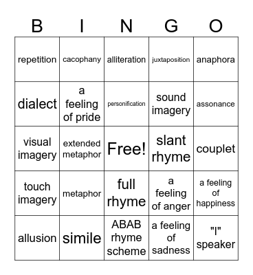 Maya Angelou Poetry Bingo Card