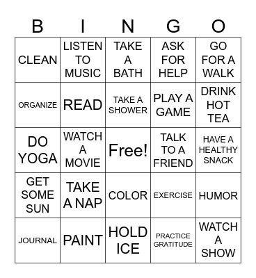 COPING SKILLS Bingo Card